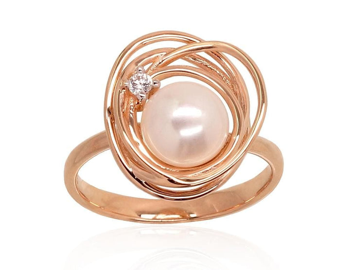 Kuldsõrmus #1100919(Au-R+PRh-W)_CZ+PE, Punane Kuld 585°, roodium (kate) , Tsirkonid , Pärlitest - Premiumkellad