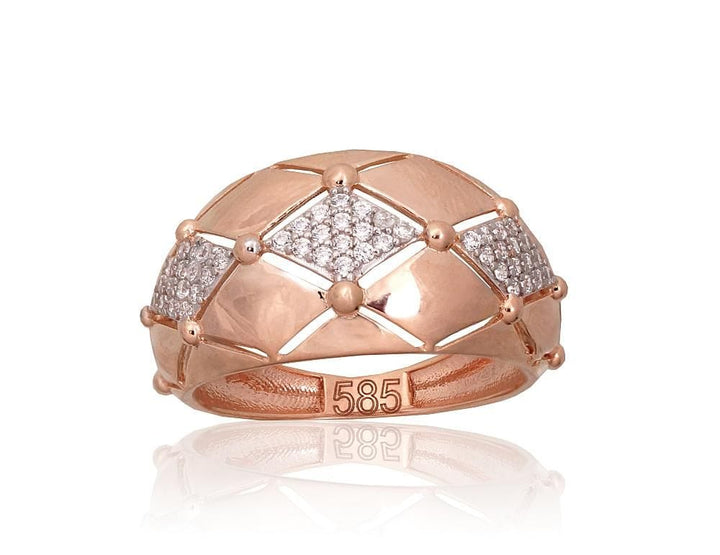 Kuldsõrmus #1101083(Au-R+PRh-W)_CZ, Punane Kuld 585°, roodium (kate) , Tsirkonid - Premiumkellad