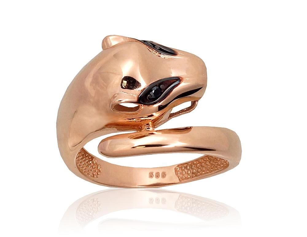 Kuldsõrmus #1101084(Au-R+PRh-Bk)_CZ-BK, Punane Kuld 585°, roodium (kate) , Tsirkonid - Premiumkellad