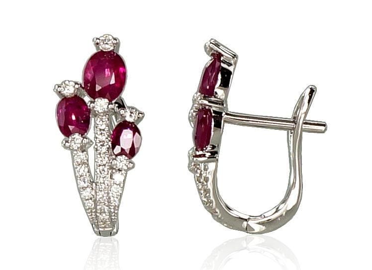 'Inglise' sulguriga kullast kõrvarõngad #1200504(Au-W)_DI+RB, Valge Kuld 585°, Briljant , Rubiin - Premiumkellad