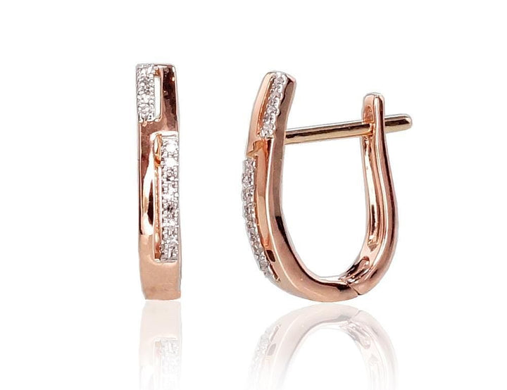 'Inglise' sulguriga kullast kõrvarõngad #1200709(Au-R+PRh-W)_DI, Punane Kuld 585°, roodium (kate) , Briljant - Premiumkellad