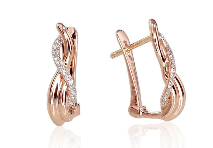 'Inglise' sulguriga kullast kõrvarõngad #1200711(Au-R+PRh-W)_DI, Punane Kuld 585°, roodium (kate) , Briljant - Premiumkellad