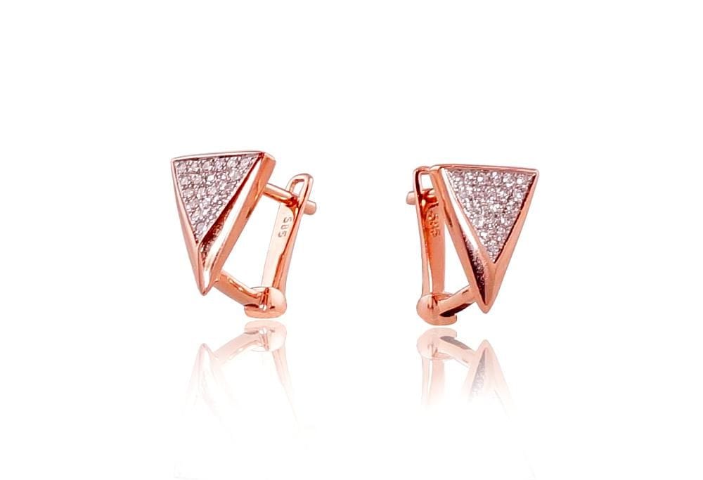 'Inglise' sulguriga kullast kõrvarõngad #1200793(Au-R+PRh-W)_DI, Punane Kuld 585°, roodium (kate) , Briljant - Premiumkellad