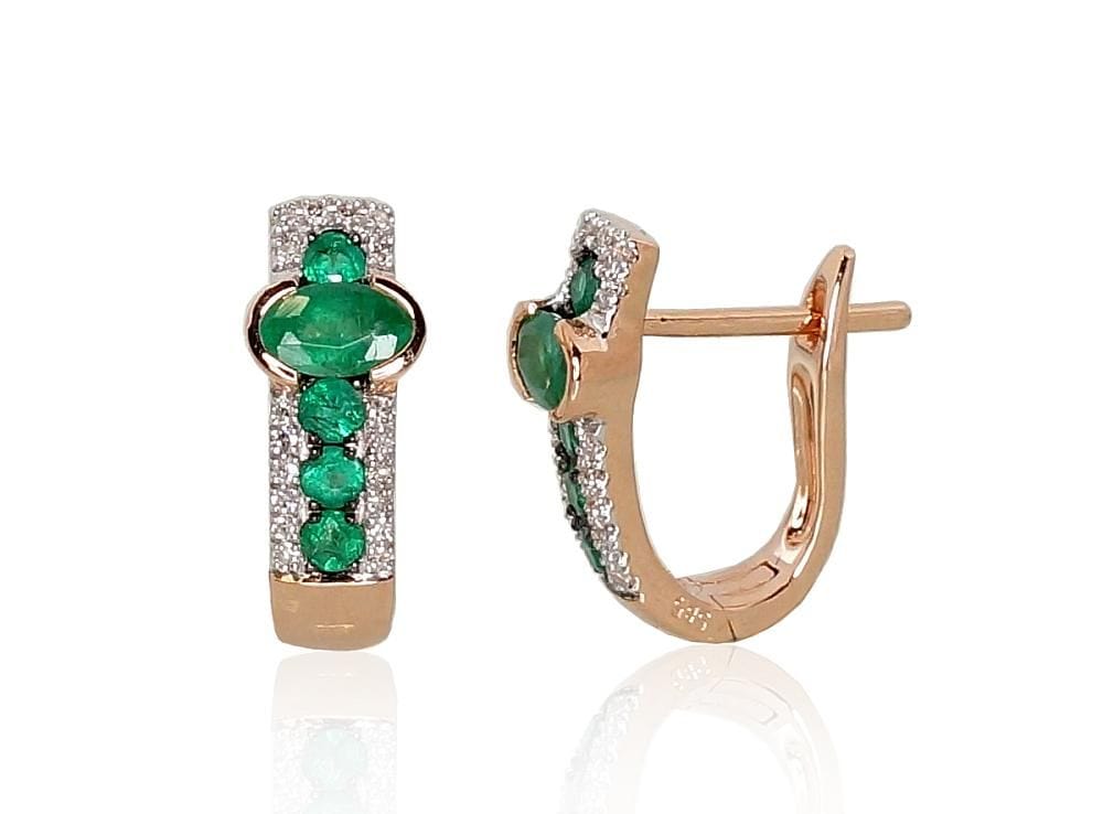'Inglise' sulguriga kullast kõrvarõngad #1200971(Au-R+PRh-W+PRh-Bk)_DI+EM, Punane Kuld 585°, roodium (kate) , Briljant , Smaragd - Premiumkellad