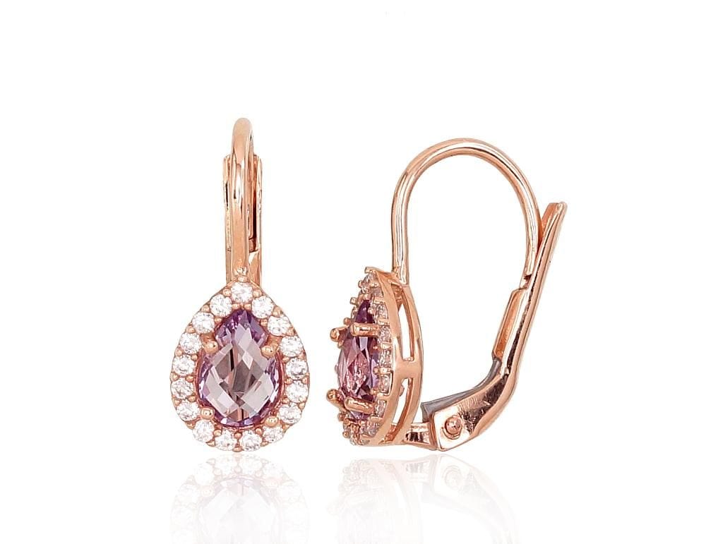 'Inglise' sulguriga kullast kõrvarõngad #1201180(Au-R)_CZ+AM, Punane Kuld 585°, Tsirkonid , Ametüst - Premiumkellad