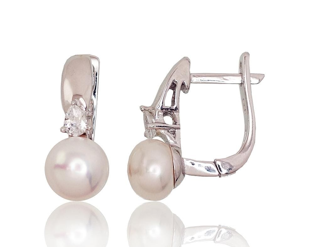 'Inglise' sulguriga hõbekõrverõngad #2202918(PRh-Gr)_CZ+PE, Hõbe 925°, roodium (kate), Tsirkonid , Pärlitest - Premiumkellad