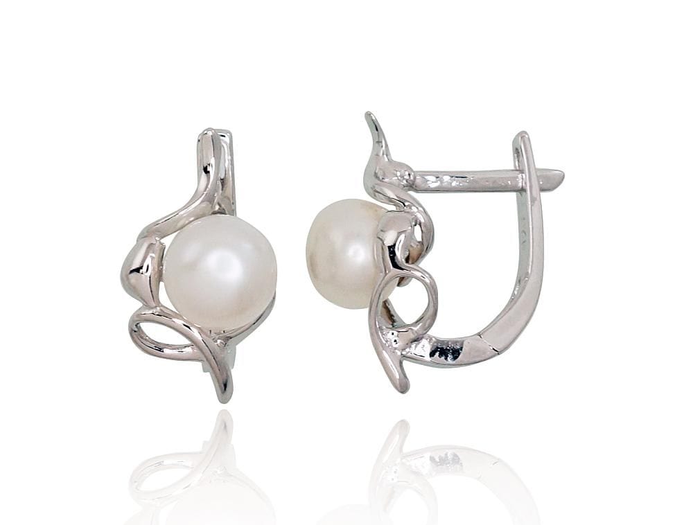 'Inglise' sulguriga hõbekõrverõngad #2202921(PRh-Gr)_PE, Hõbe 925°, roodium (kate), Pärlitest - Premiumkellad