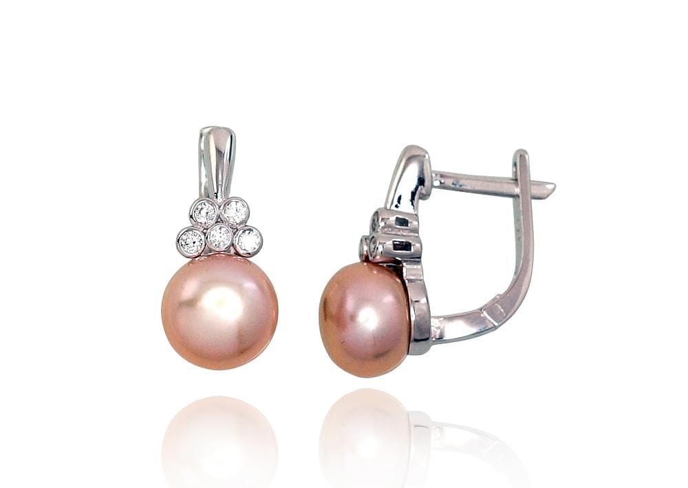 'Inglise' sulguriga hõbekõrverõngad #2202937(PRh-Gr)_CZ+PE-PI, Hõbe 925°, roodium (kate), Tsirkonid , Pärlitest - Premiumkellad