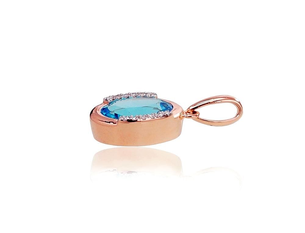 Kuldripats #1300413(Au-R+PRh-W)_DI+TZB, Punane Kuld 585°, roodium (kate) , Briljant , Sinine topaas - Premiumkellad